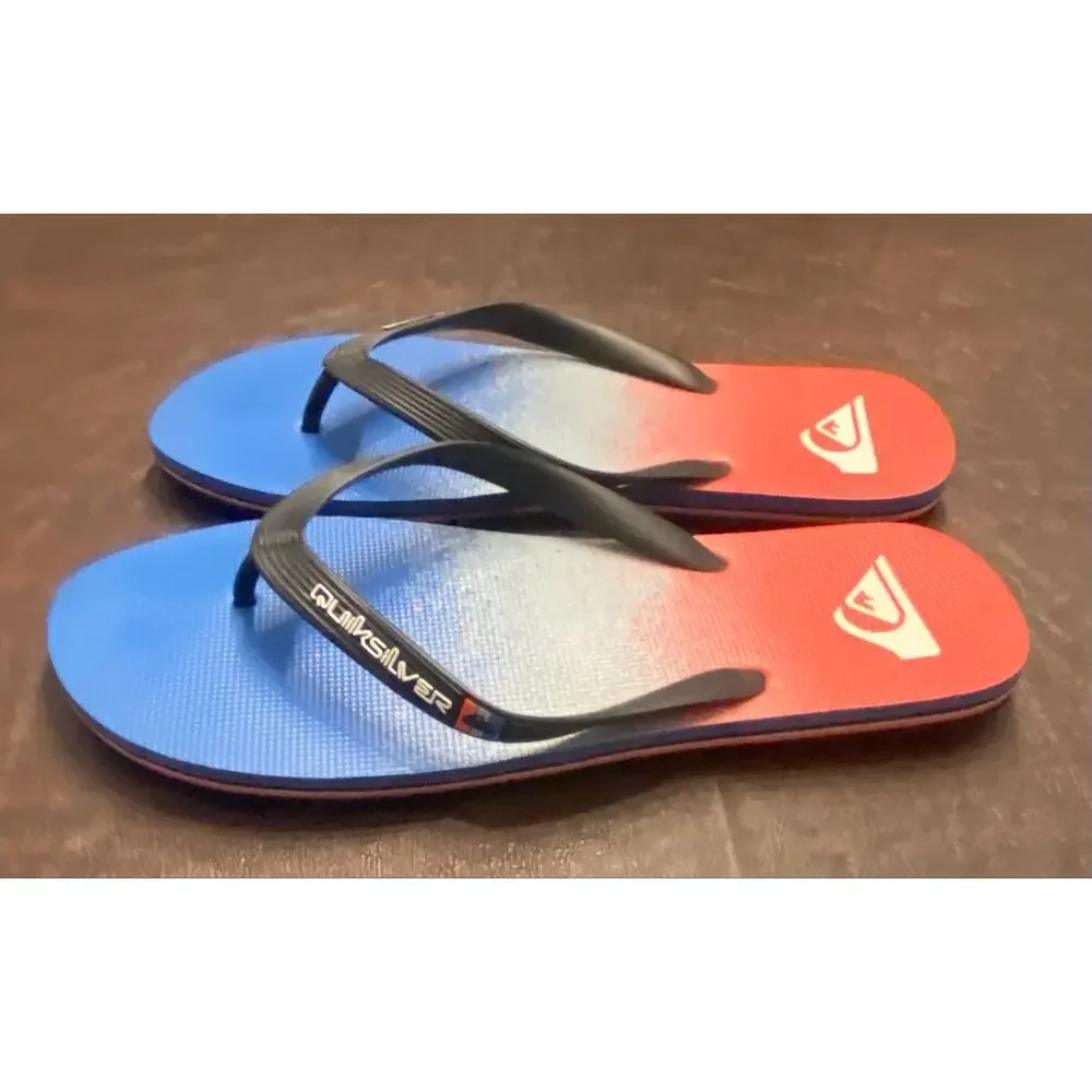 Quiksilver Red White Blue Gradient Flip Flops Sandals Men’s 12/13 Beach Surf